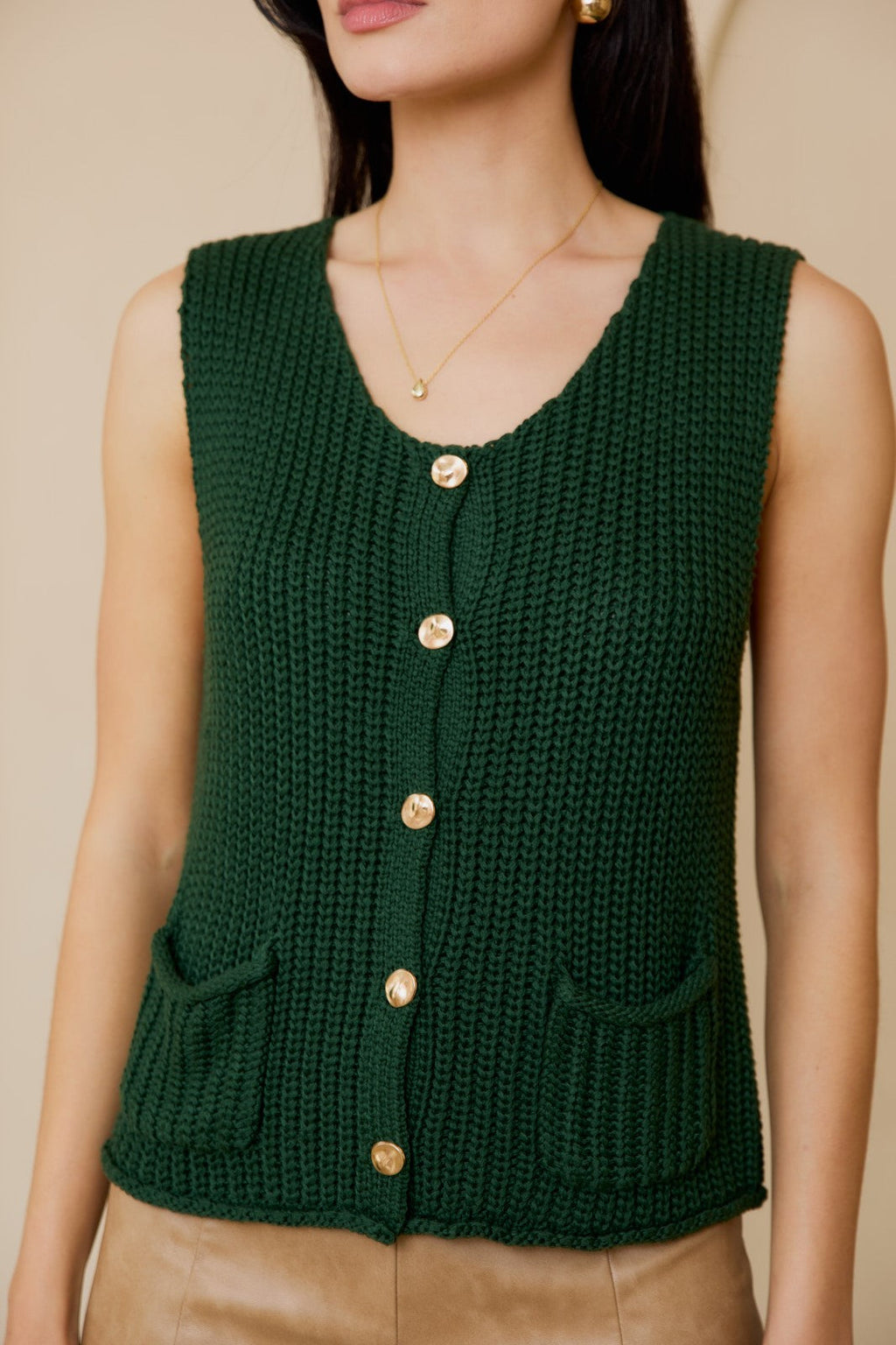 Buttoned Up Sweater Vest - Dark Green