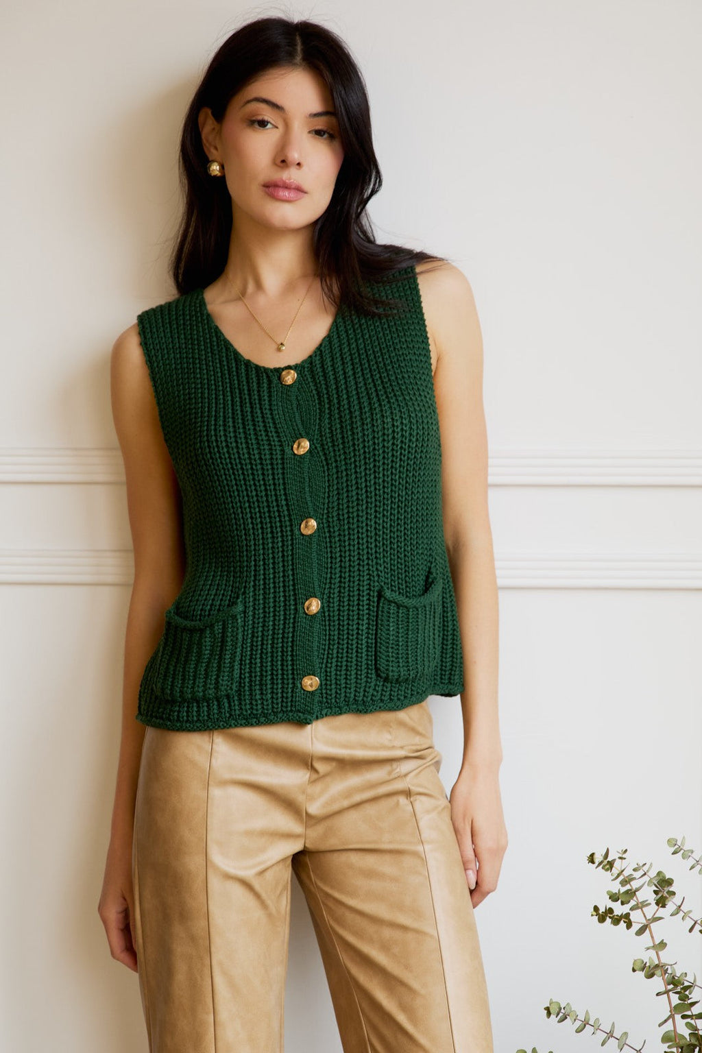 Buttoned Up Sweater Vest - Dark Green
