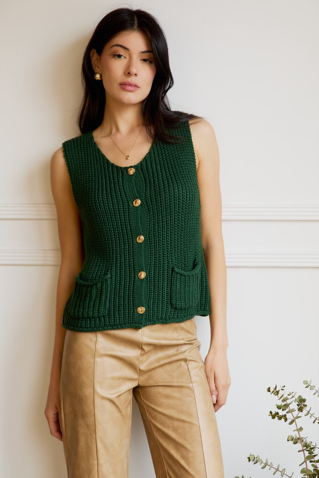 Buttoned Up Sweater Vest - Dark Green