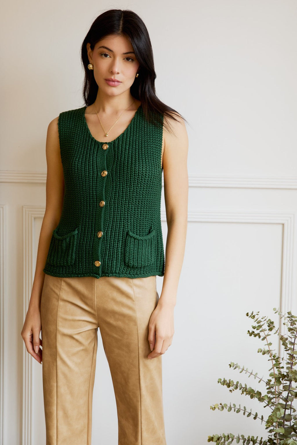 Buttoned Up Sweater Vest - Dark Green