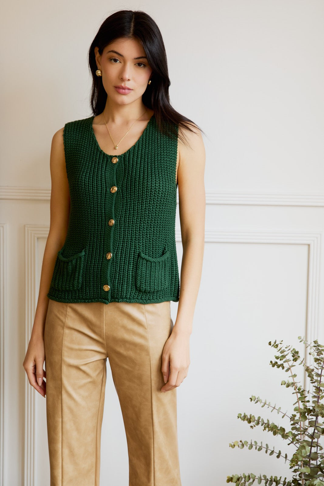 Buttoned Up Sweater Vest - Dark Green