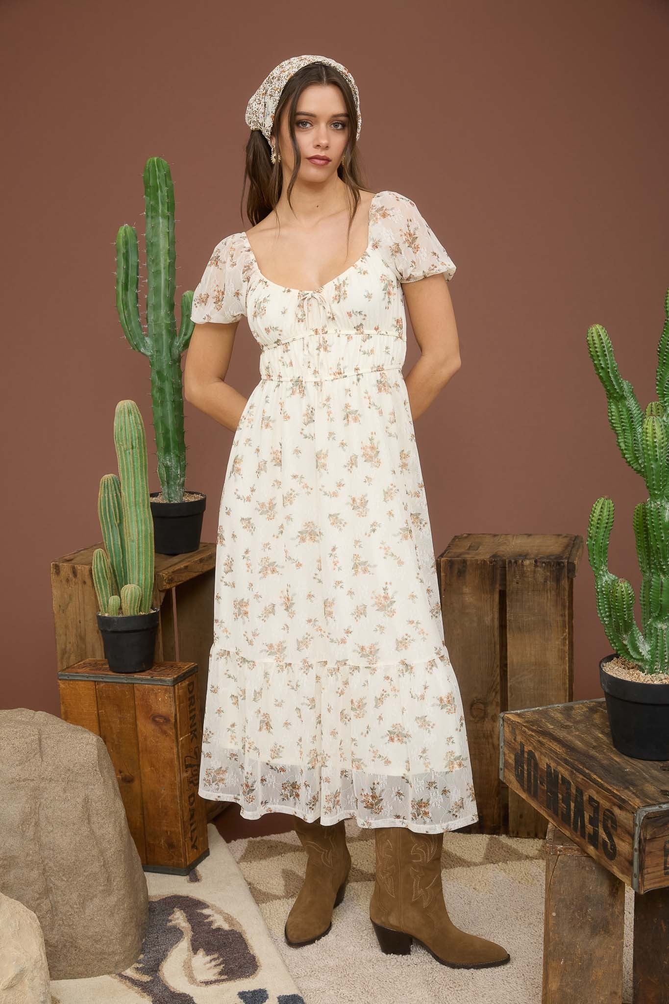 Autumn Chalet Midi Dress - Cream Multi