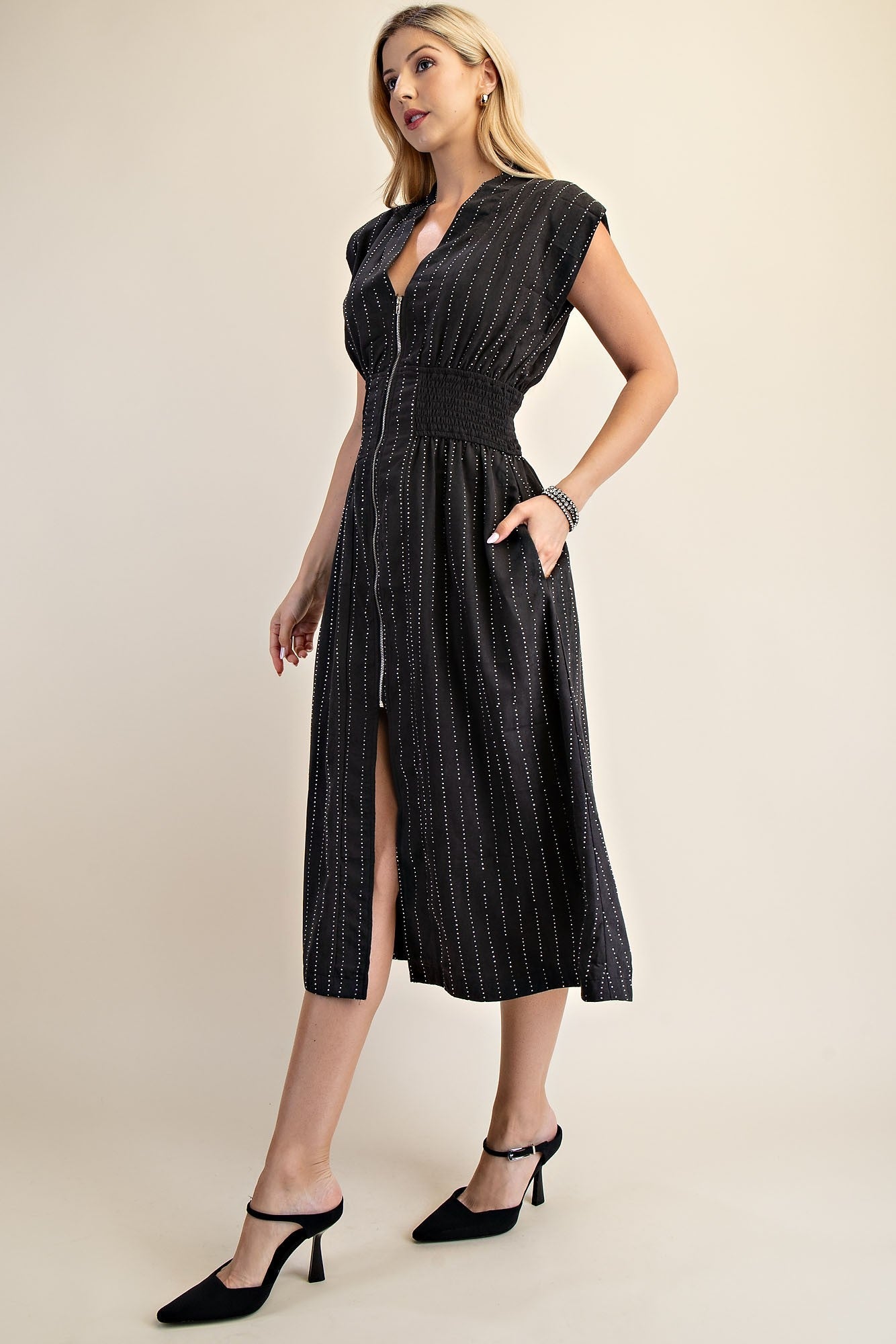 Starlight Zipper Midi Dress - Black