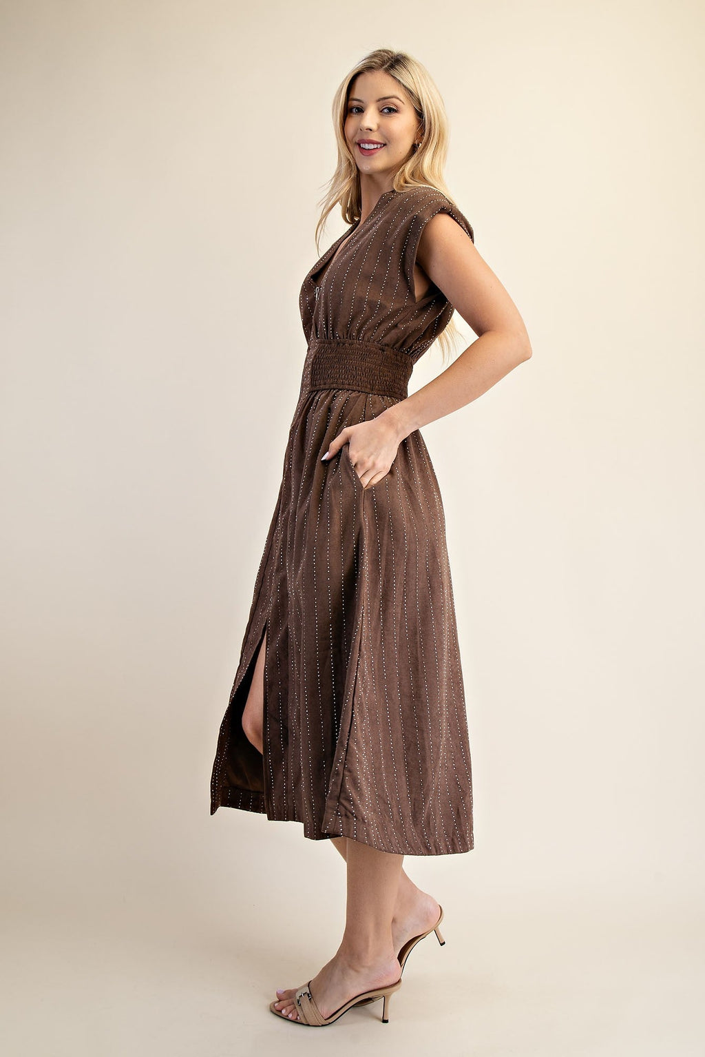 Starlight Zipper Midi Dress - Brown