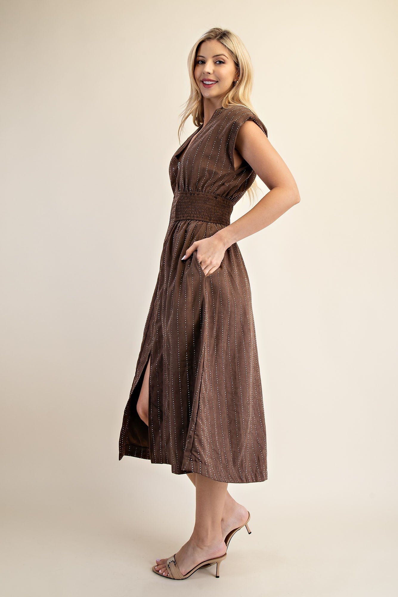 Starlight Zipper Midi Dress - Brown