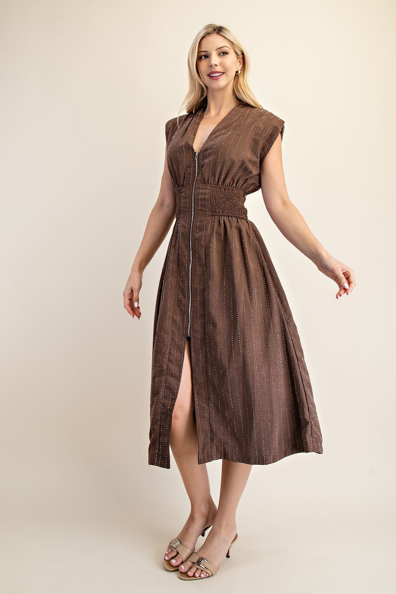 Starlight Zipper Midi Dress - Brown