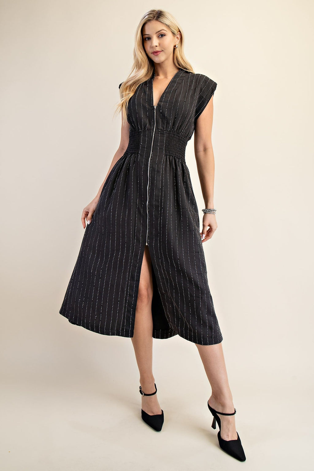 Starlight Zipper Midi Dress - Black