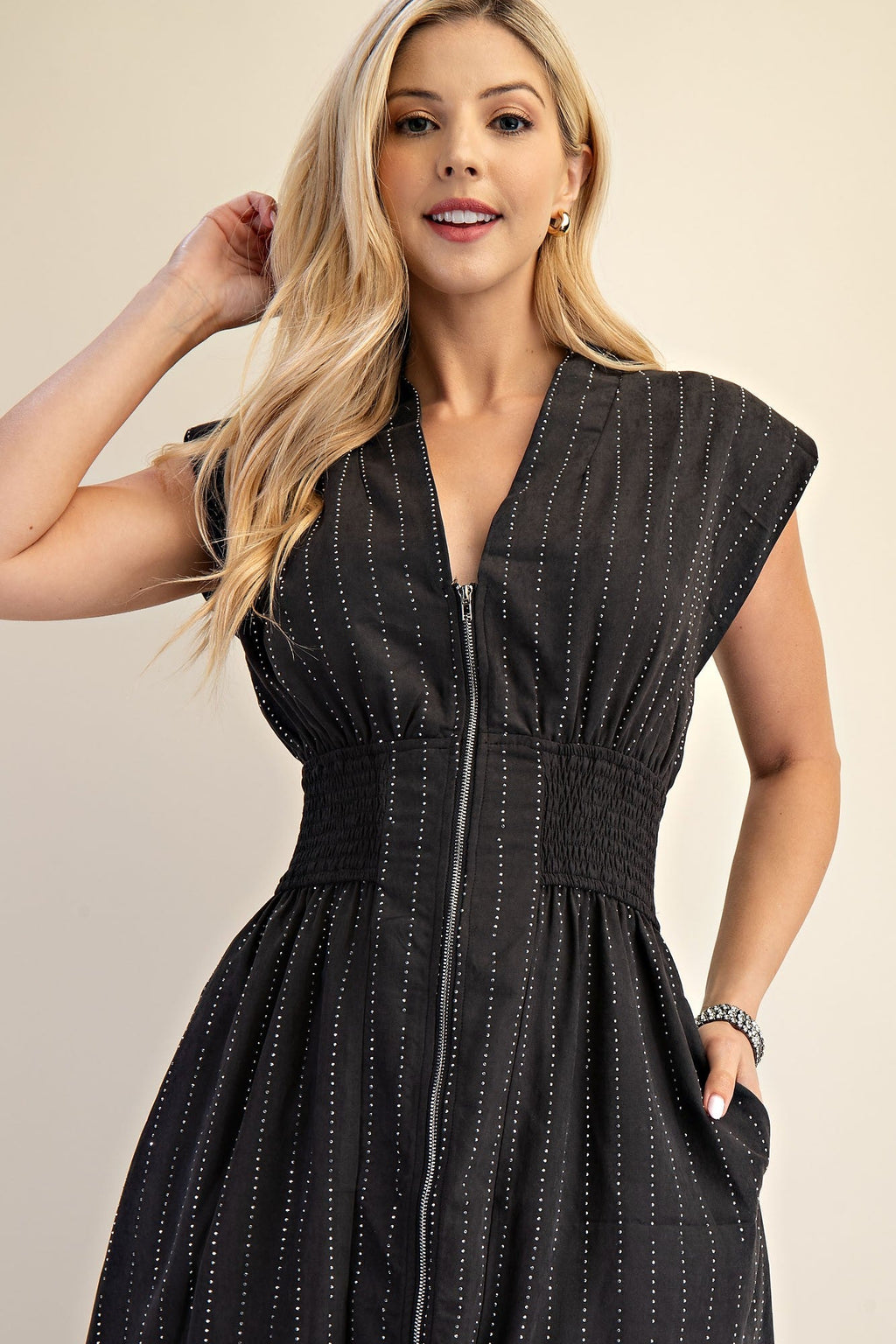 Starlight Zipper Midi Dress - Black