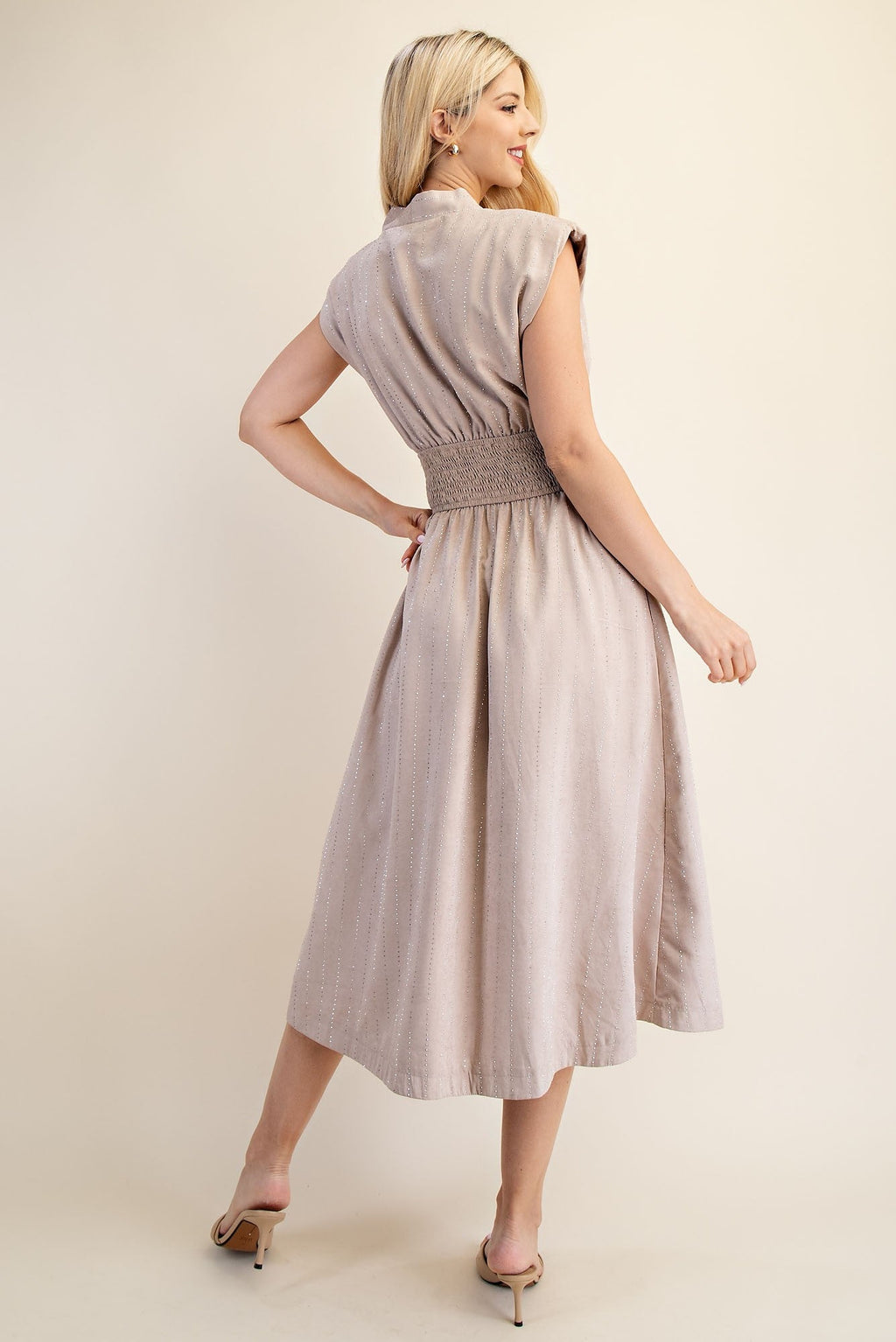 Starlight Zipper Midi Dress - Beige