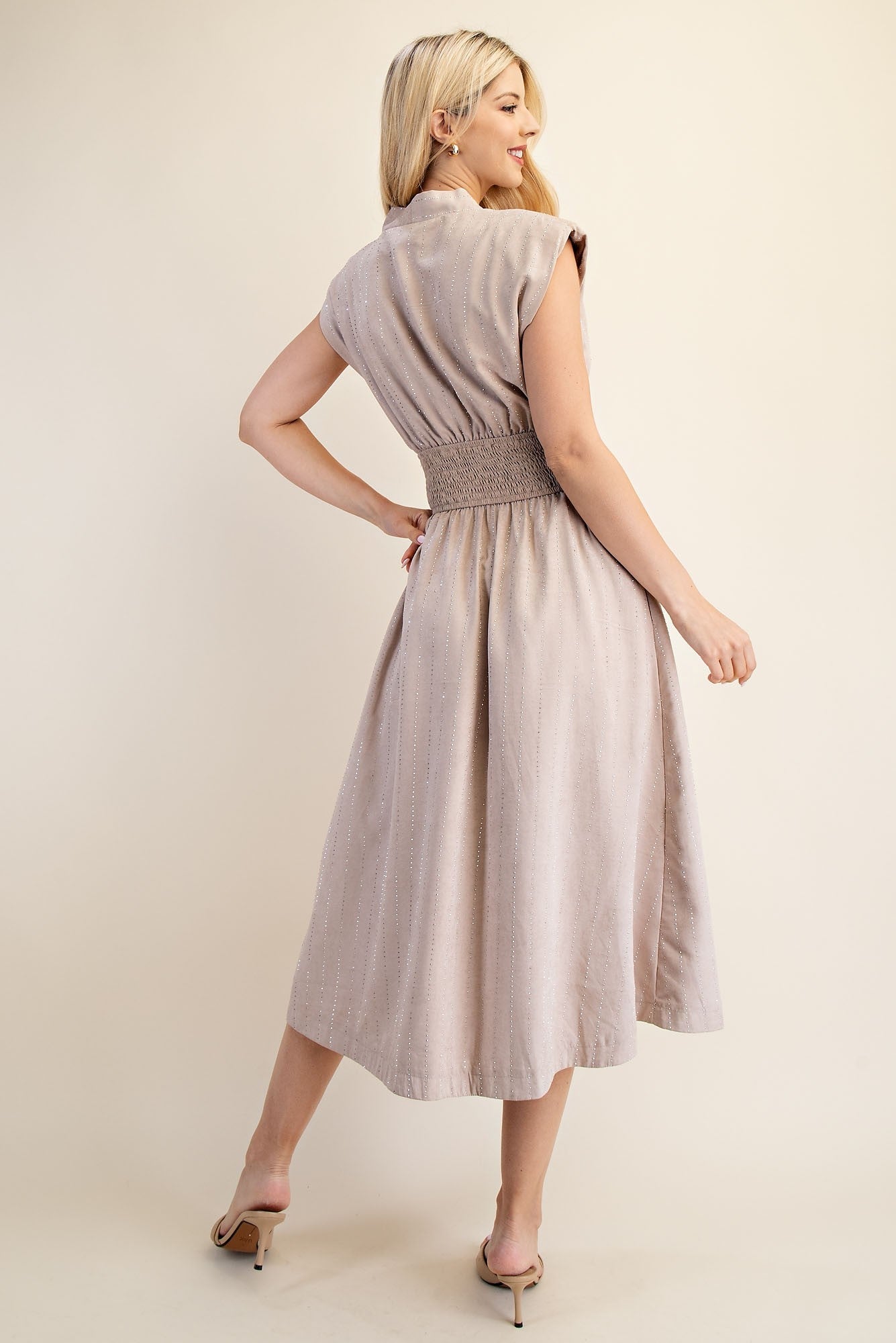 Starlight Zipper Midi Dress - Beige