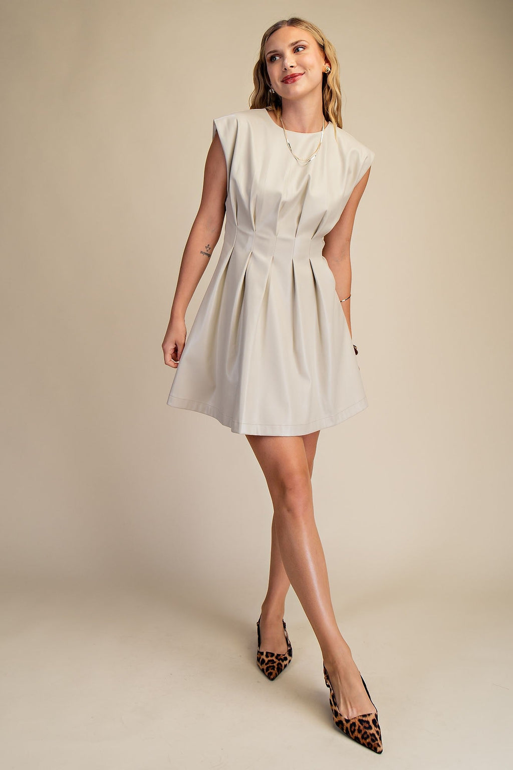 Luxe Leather Dress - Beige