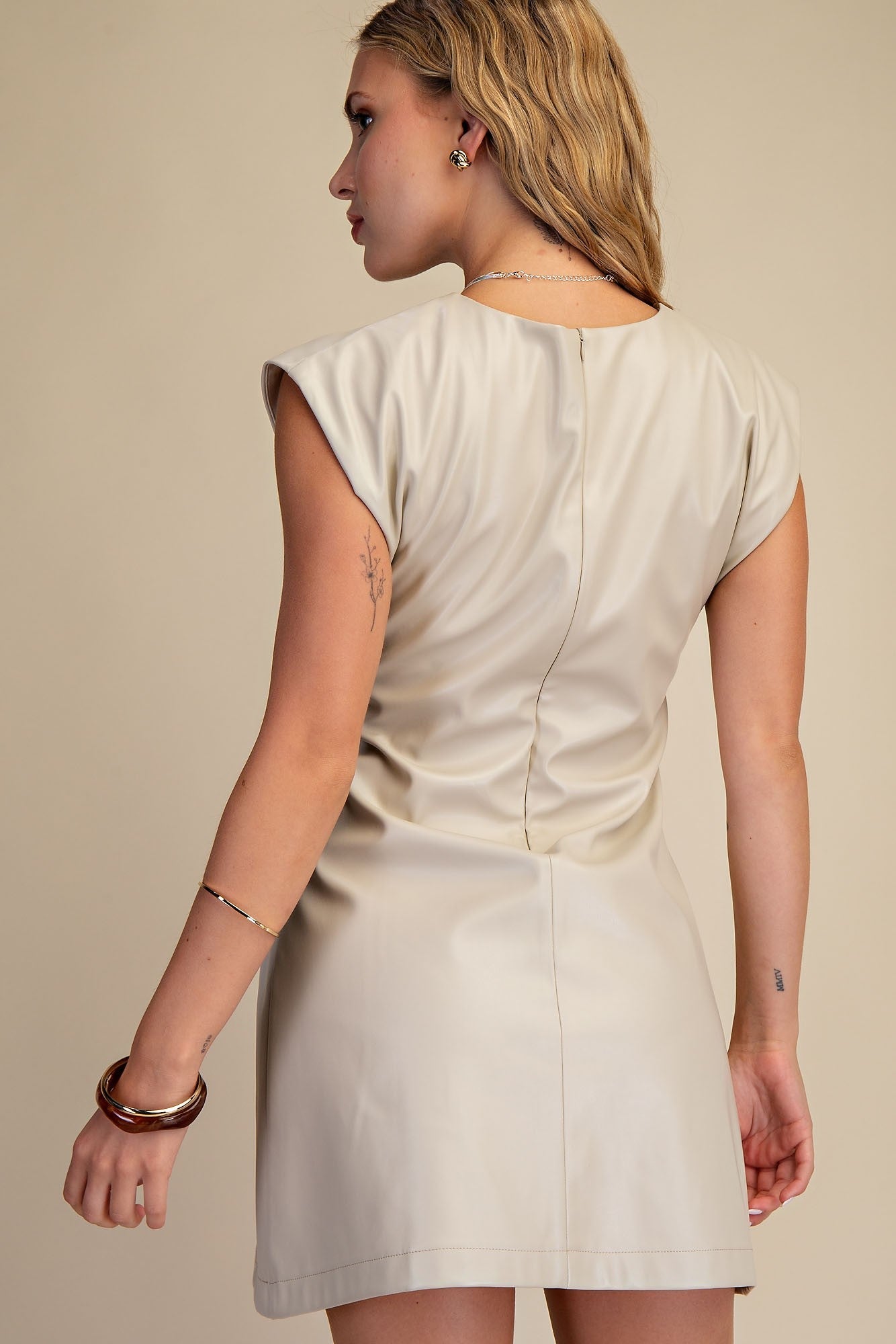 Luxe Leather Dress - Beige