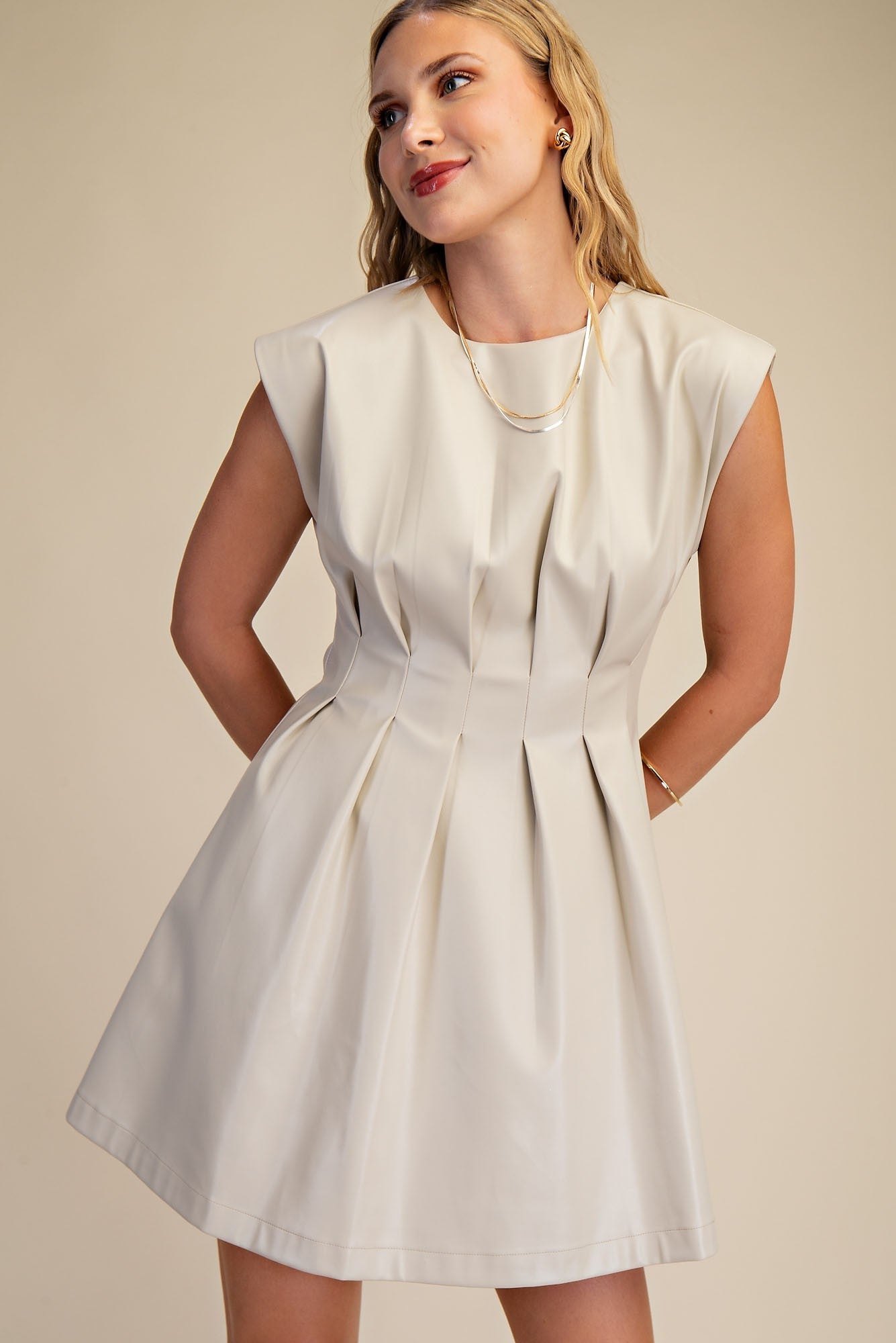 Luxe Leather Dress - Beige