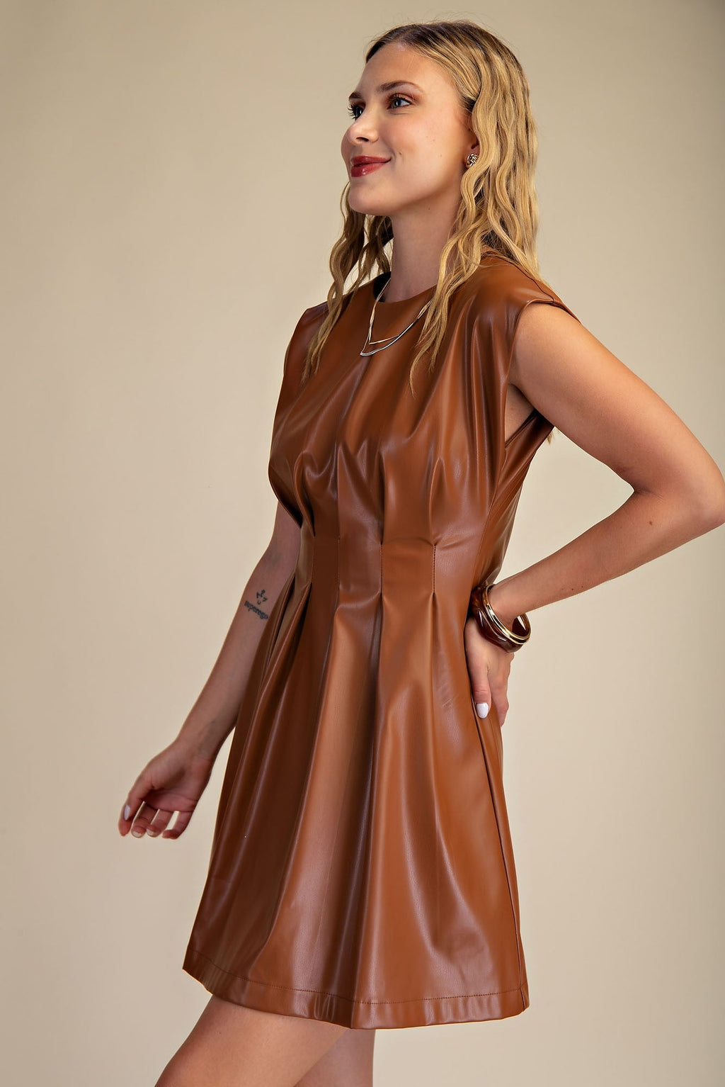 Luxe Leather Dress - Camel