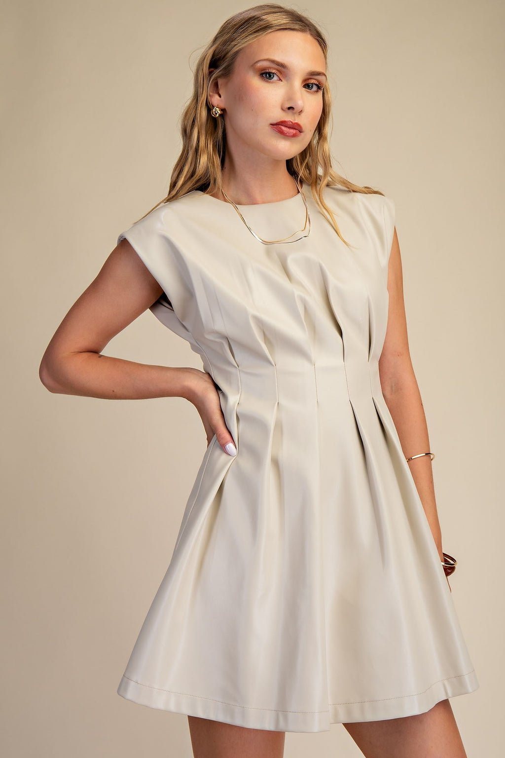 Luxe Leather Dress - Beige