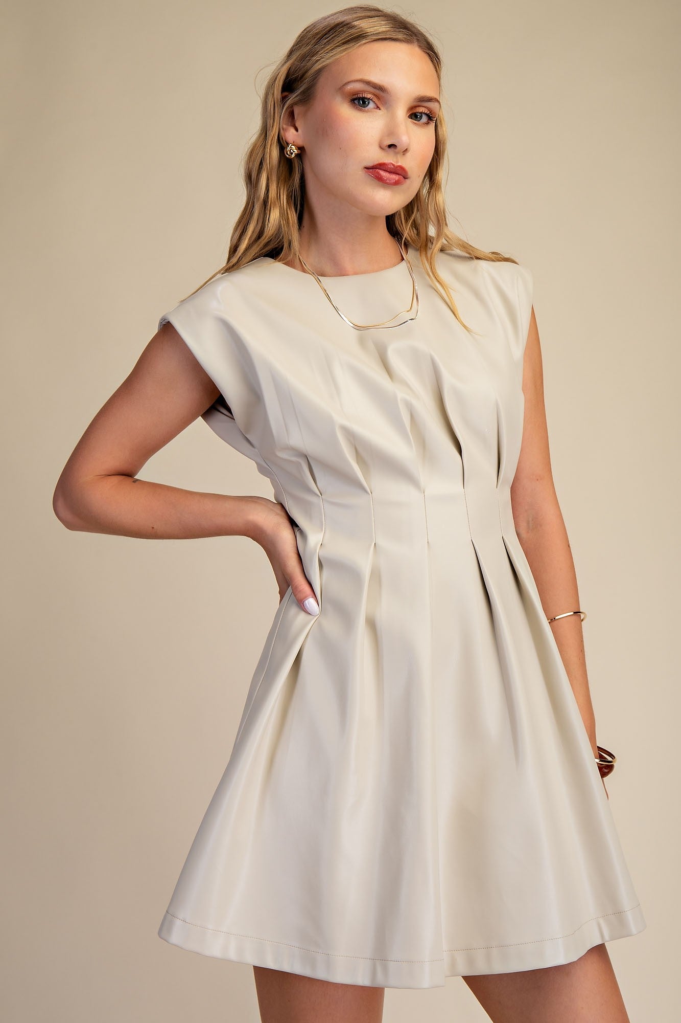 Luxe Leather Dress - Beige