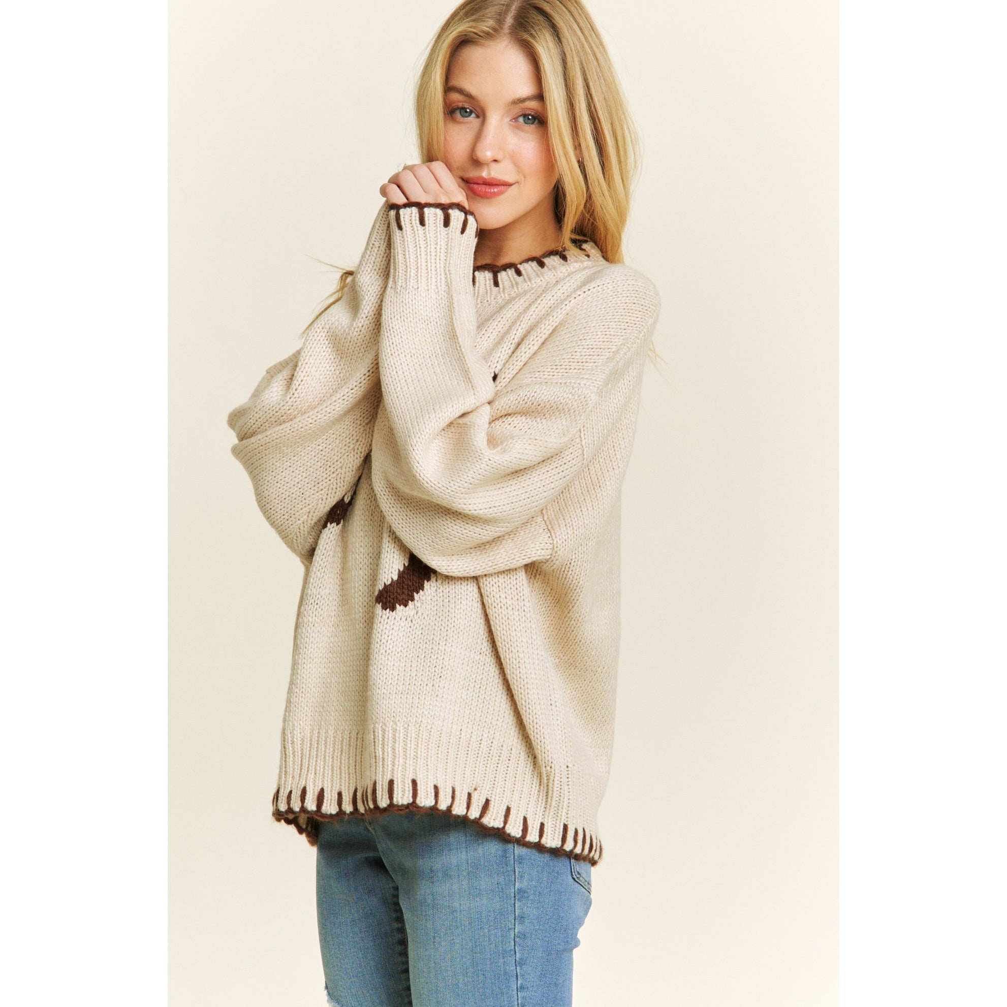 Cozy Bow Knit Sweater - Beige
