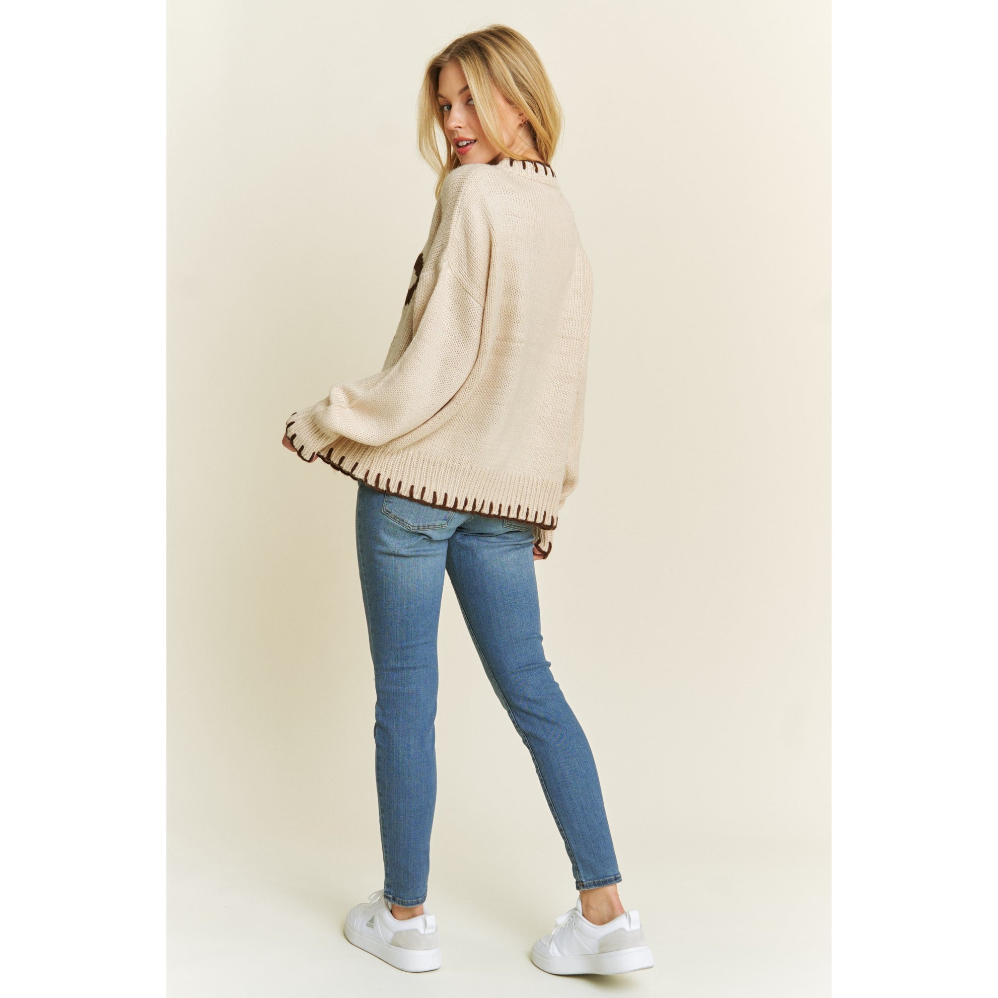 Cozy Bow Knit Sweater - Beige